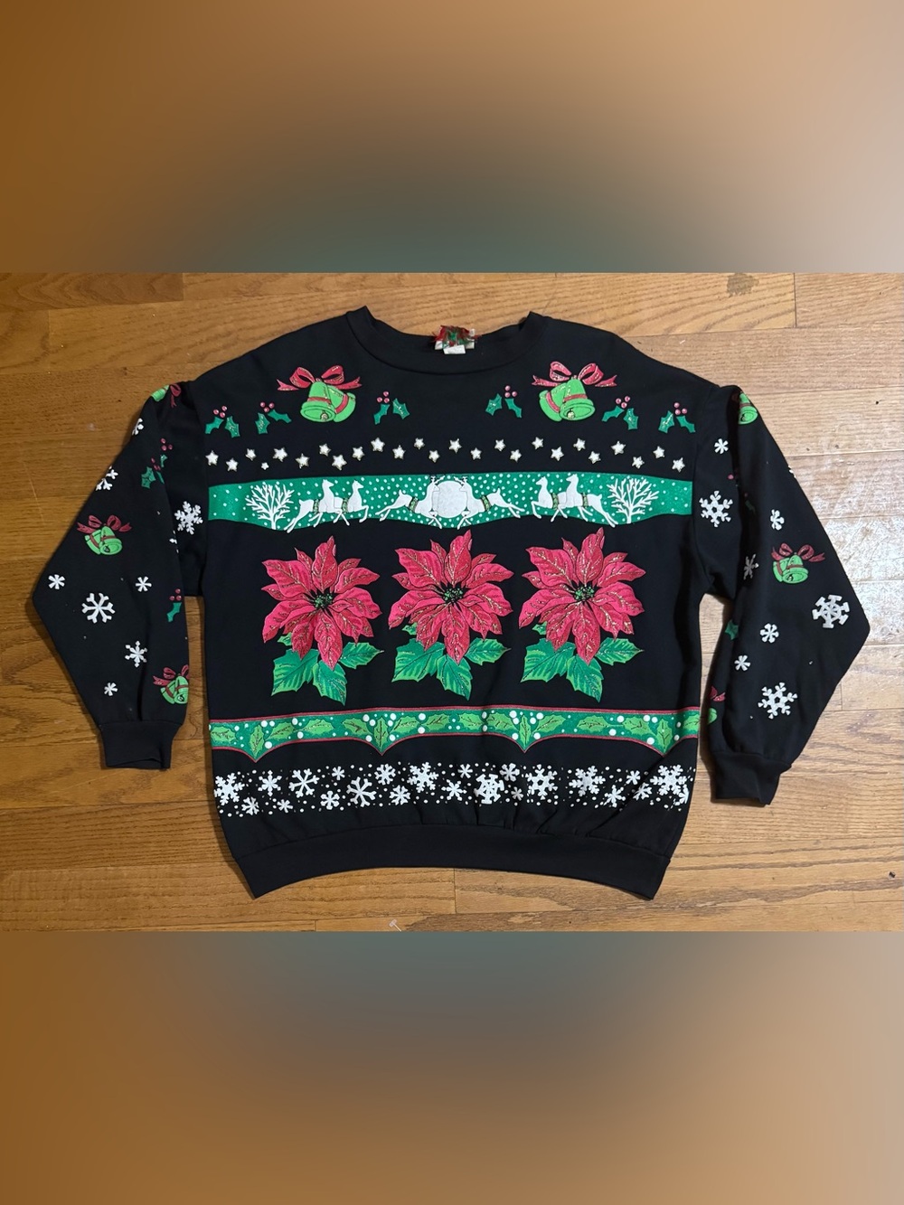 90s Vintage Nutcracker Poinsettia Christmas Puffy Crewneck Sweatshirt Women’s L